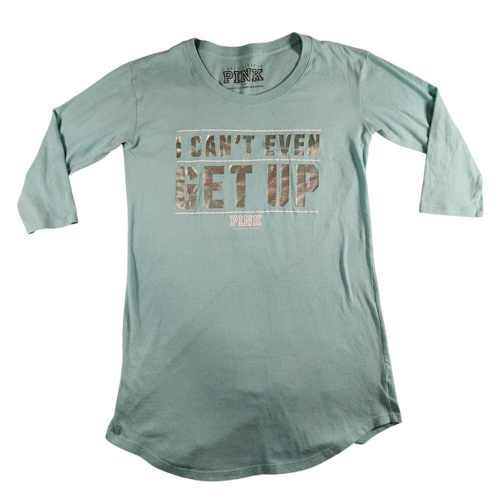 Victoria's Secret PINK Light Blue Green Graphic Long Sleep Tee Dress - Small